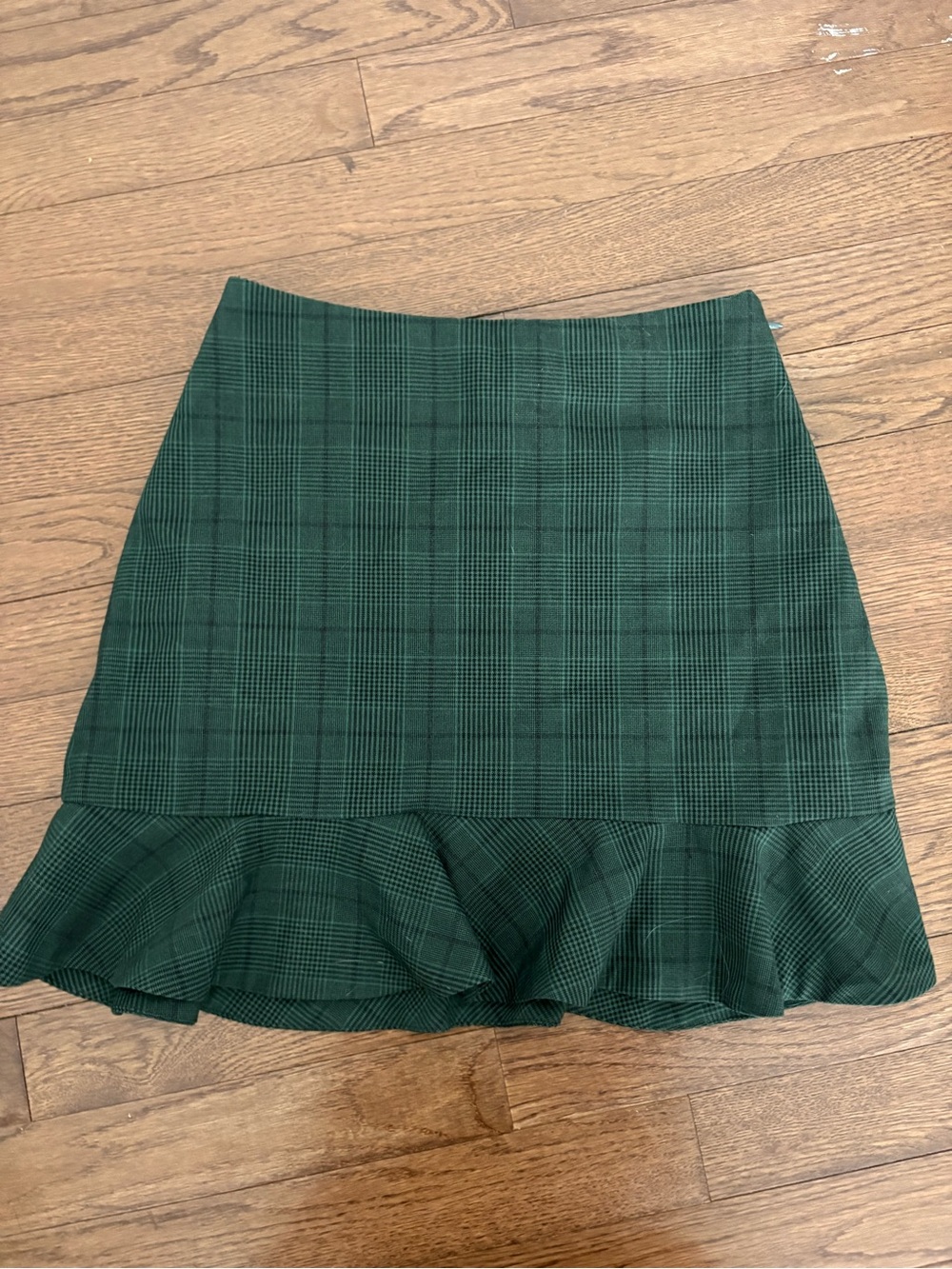 Sunday Best Dark Green Plaid Mini Skirt with Ruffle Hem